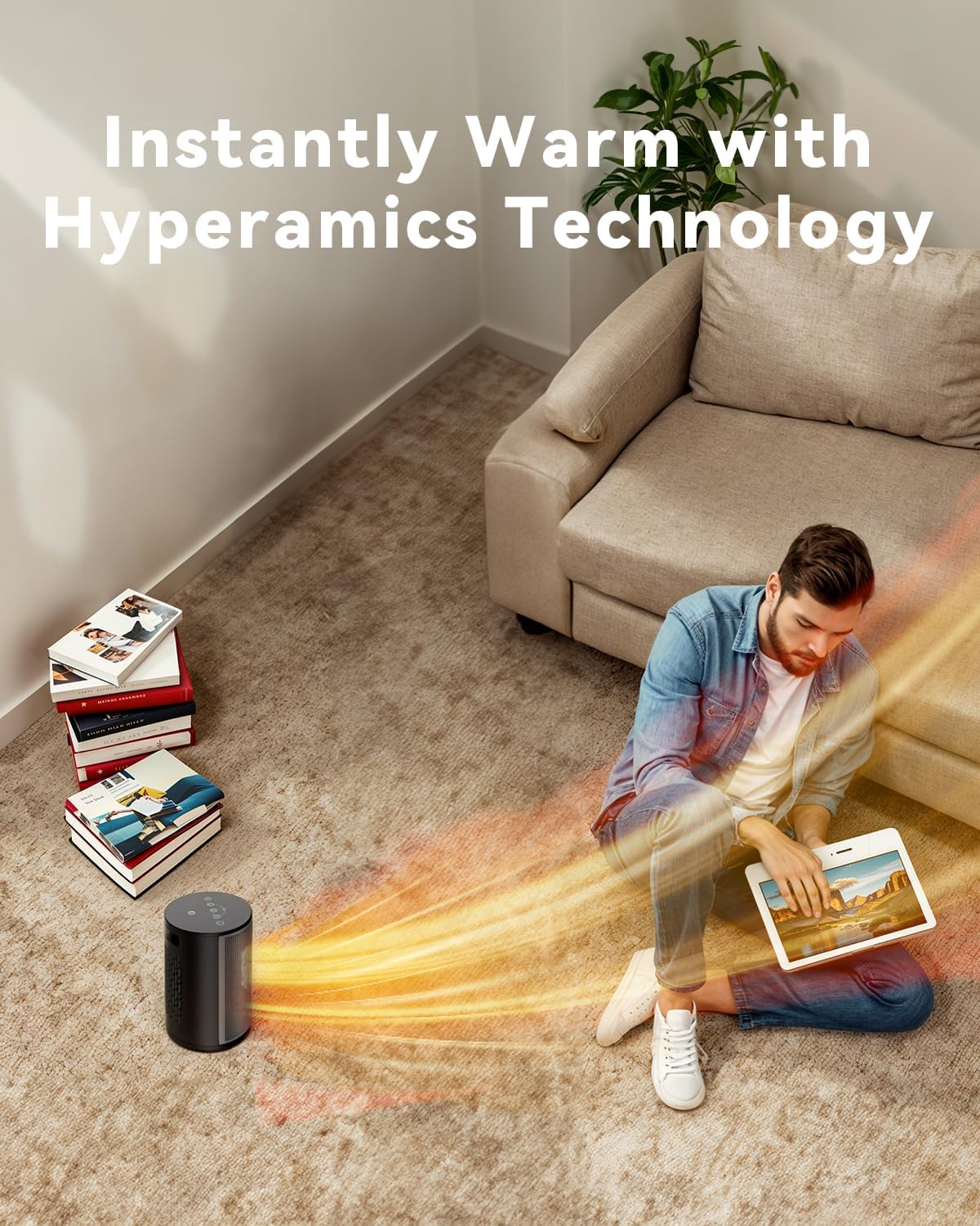 Heizlüfter Energiesparend, 1500W Elektroheizung PTC-Keramik Heizung, 4 Modi Tragbare Heizstrahler mit Thermostat, Überhitzung & Tip Over Schutz, 8H Timer, für Indoor