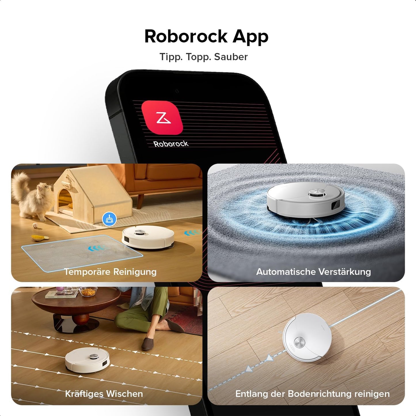 roborock Q10 S5 Saugroboter mit Wischfunktion, 10.000 Pa HyperForce Saugkraft, Dual Anti-Tangle System, Auto Lifting Mopping, Ideal für Tierhaare, Teppiche, Hartböden (Schwarz)