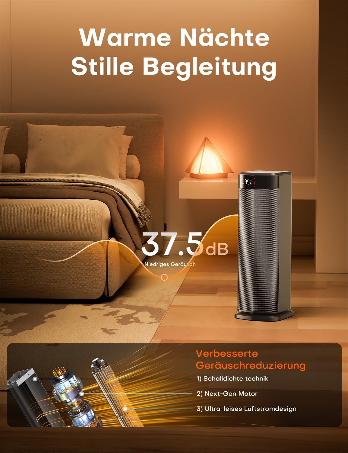 Heizlüfter, 2000W PTC Heizlüfter Energiesparend, 4 Modi, ECO-Modu, Thermostat, 90°-Oszillation, 24H Timer, Fernbedienung, Kipp- und Überhitzungsschutz für Innenräume