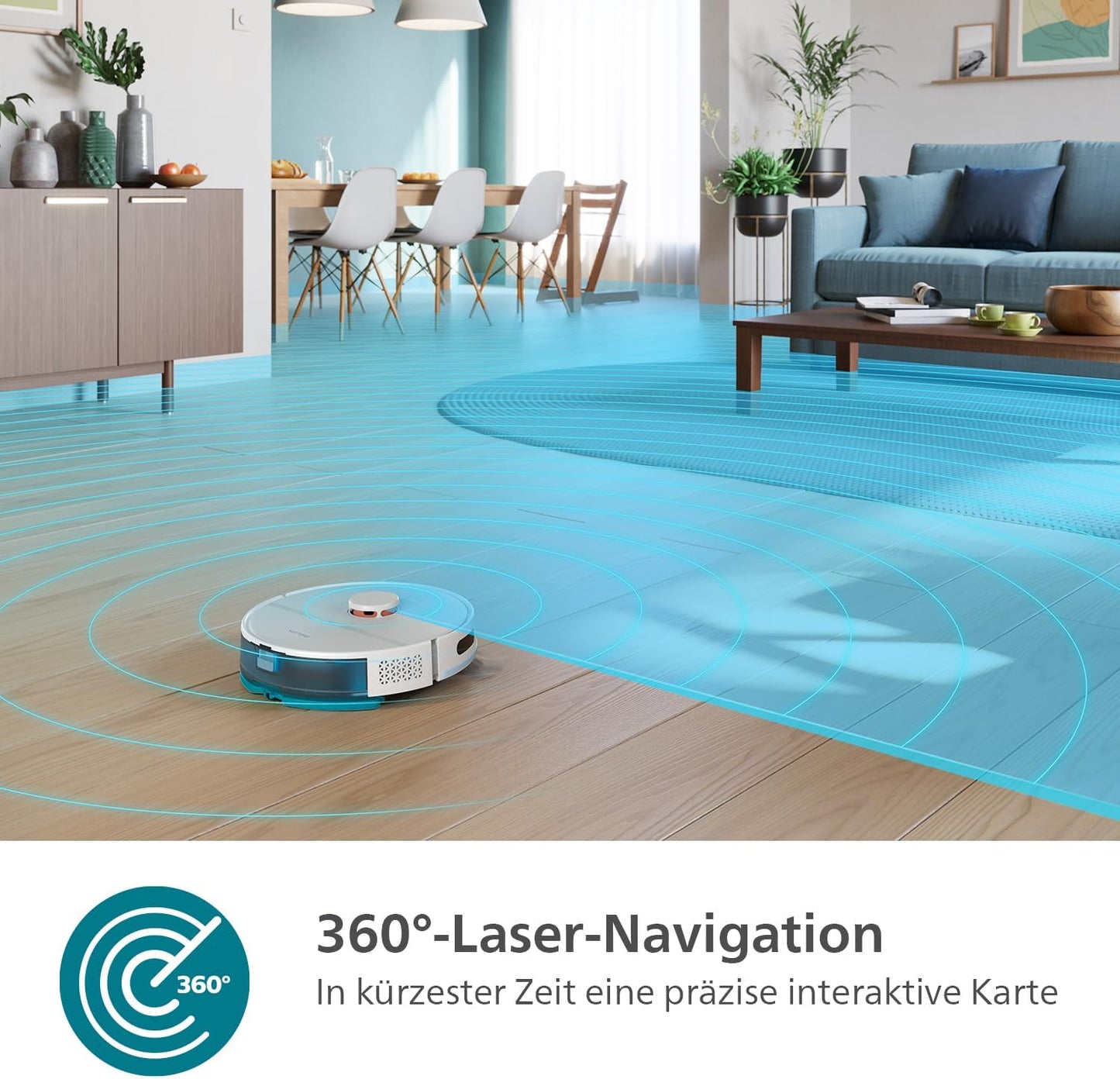 Philips Homerun Serie 2000: 2-in-1 Saug- und Wischroboter, 130 Minuten Laufzeit, Lasernavigation, Teppichboost, Absaugstation, App-gesteuert, Arktikweiß (XU2100/20), Arctic White