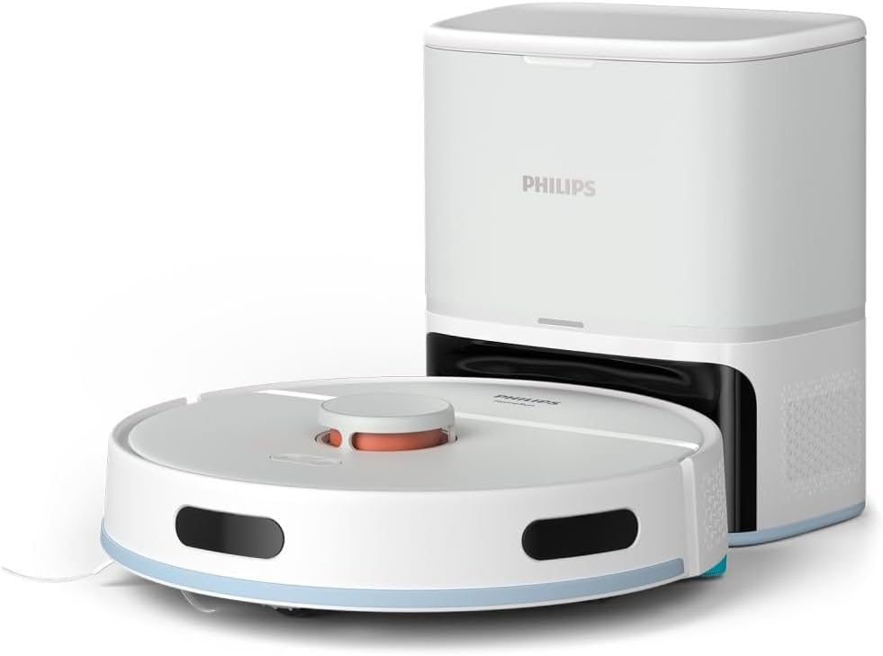 Philips Homerun Serie 2000: 2-in-1 Saug- und Wischroboter, 130 Minuten Laufzeit, Lasernavigation, Teppichboost, Absaugstation, App-gesteuert, Arktikweiß (XU2100/20), Arctic White