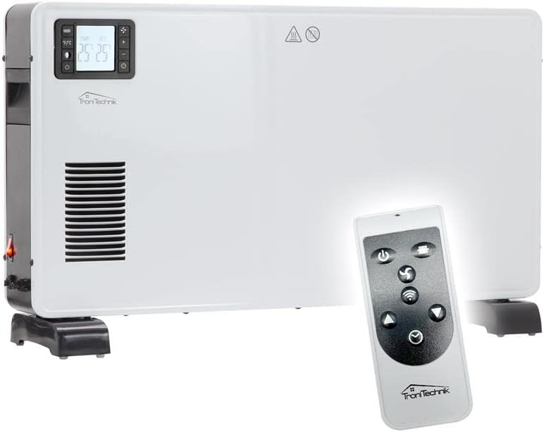 Tronitechnik® Elektroheizer Konvektor Heizgerät Heizkörper mit 3 Leistungsstufen 750/1250/2000 Watt, mobil mit Tragegriff, Timer und Thermostatsteuerung, Überhitzungsschutz, freistehend, weiß