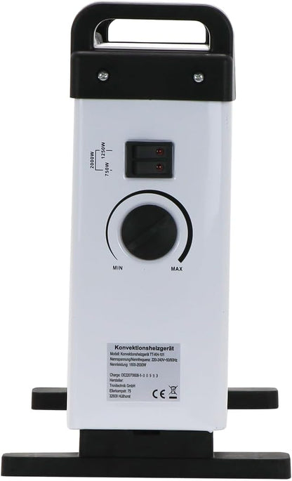 Tronitechnik® Elektroheizer Konvektor Heizgerät Heizkörper mit 3 Leistungsstufen 750/1250/2000 Watt, mobil mit Tragegriff, Timer und Thermostatsteuerung, Überhitzungsschutz, freistehend, weiß