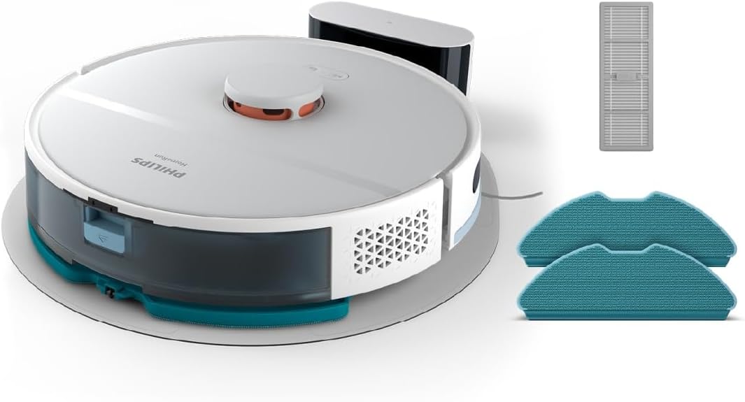 Philips Homerun Serie 2000: 2-in-1 Saug- und Wischroboter, 130 Minuten Laufzeit, Lasernavigation, Teppichboost, Absaugstation, App-gesteuert, Arktikweiß (XU2100/20), Arctic White