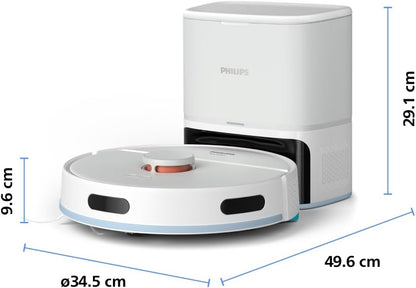 Philips Homerun Serie 2000: 2-in-1 Saug- und Wischroboter, 130 Minuten Laufzeit, Lasernavigation, Teppichboost, Absaugstation, App-gesteuert, Arktikweiß (XU2100/20), Arctic White