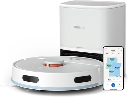 Philips Homerun Serie 2000: 2-in-1 Saug- und Wischroboter, 130 Minuten Laufzeit, Lasernavigation, Teppichboost, Absaugstation, App-gesteuert, Arktikweiß (XU2100/20), Arctic White