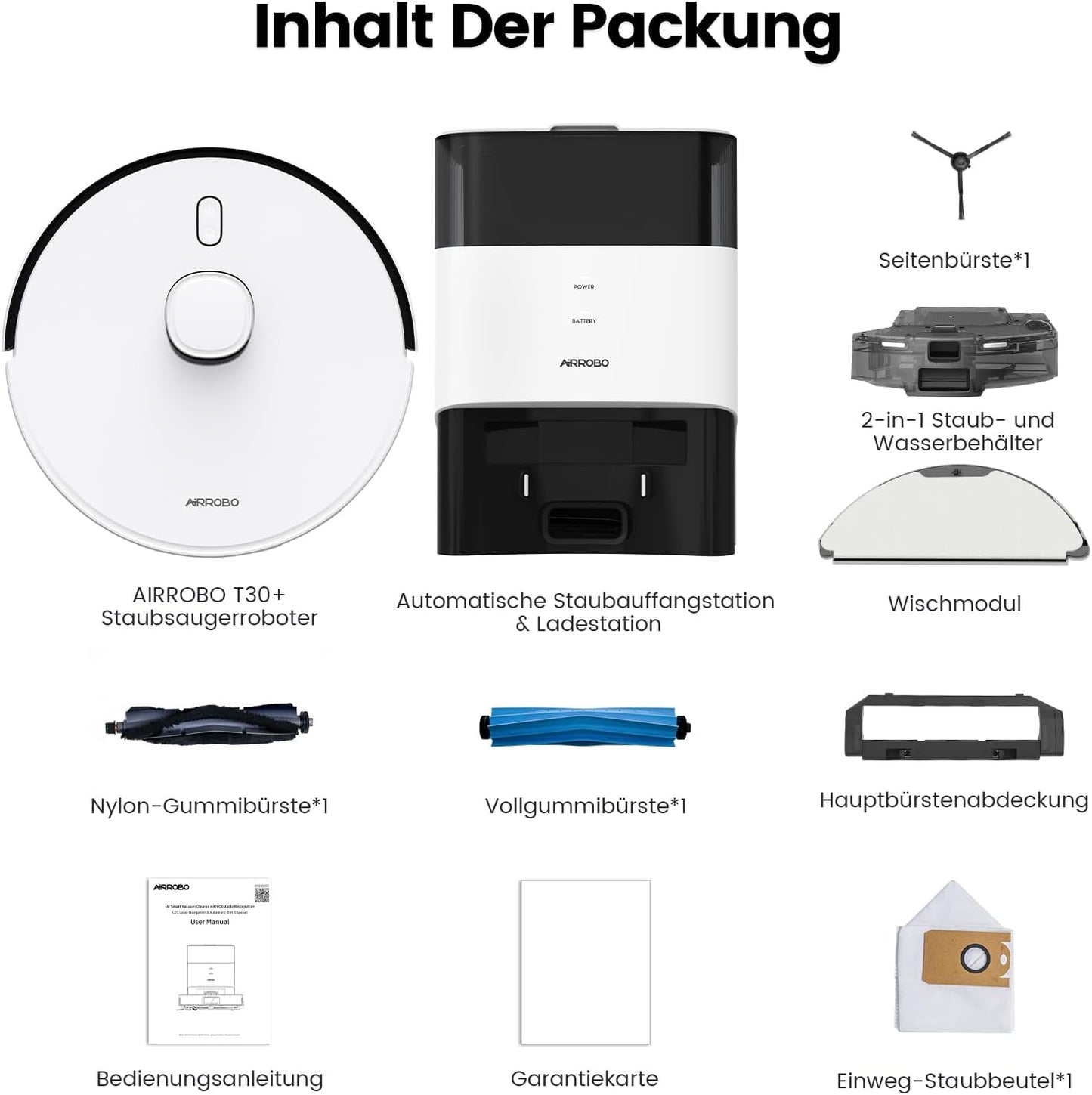 AIRROBO T30+ Saugroboter mit Wischfunktion, Staubsauger Roboter mit Absaugstation, 6000Pa Saugkraft Roboterstaubsauger, 3,5L Staubbeutel, Wischroboter LiDAR Navigation, 240Min Laufzeit, App Steuerung