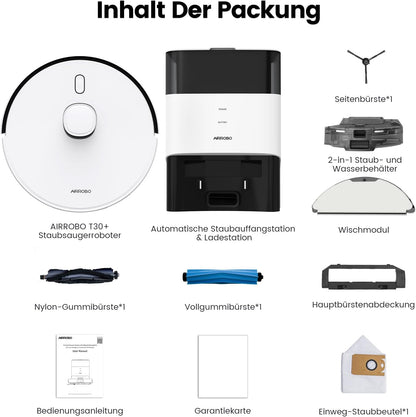 AIRROBO T30+ Saugroboter mit Wischfunktion, Staubsauger Roboter mit Absaugstation, 6000Pa Saugkraft Roboterstaubsauger, 3,5L Staubbeutel, Wischroboter LiDAR Navigation, 240Min Laufzeit, App Steuerung