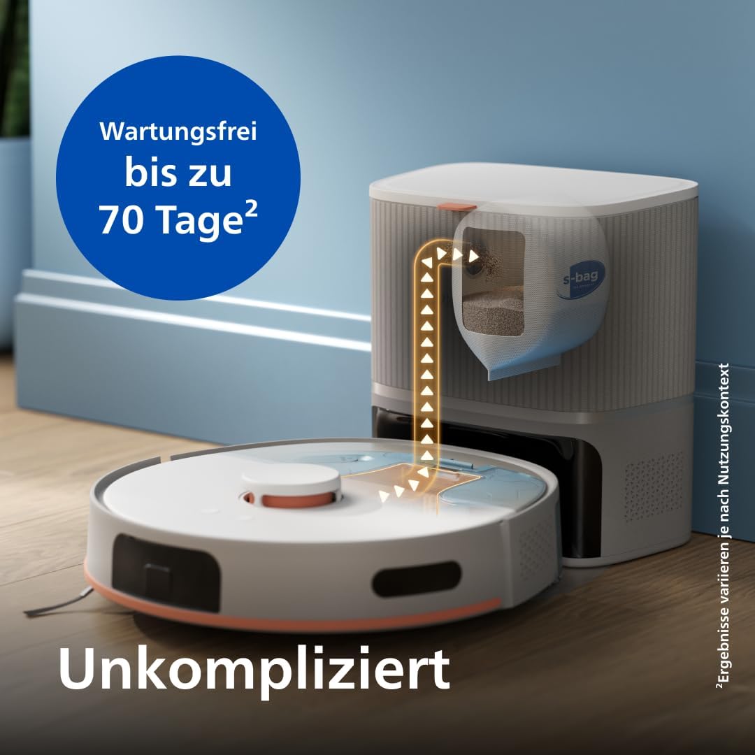 Philips Homerun Serie 2000: 2-in-1 Saug- und Wischroboter, 130 Minuten Laufzeit, Lasernavigation, Teppichboost, Absaugstation, App-gesteuert, Arktikweiß (XU2100/20), Arctic White