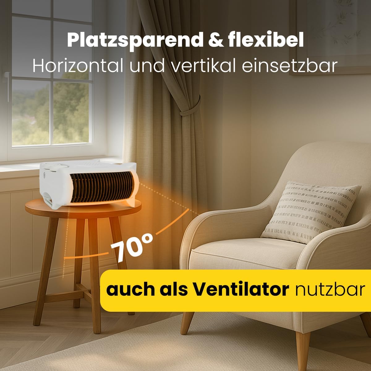 Clatronic HL 3761 263951 Heizlüfter, mobiler & kompakter Heizlüfter, 2 Heizstufen (1000/2000 W), Kaltstufe (Ventilator), stabiler Tragegriff, weiß