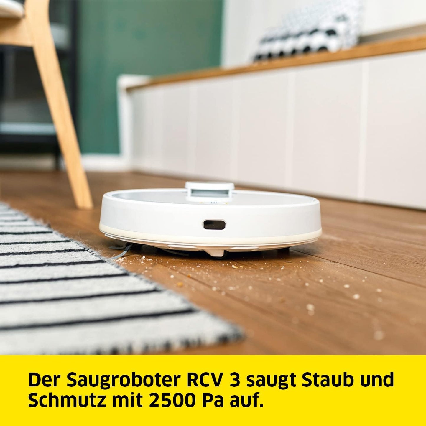 Kärcher Saugroboter RCV 3 mit Wischfunktion, smarte App-Steuerung, LiDAR-Laser-Navigation, Kartierung, Raum- und Hinderniserkennung, 2500 Pa, 120 min Laufzeit, für Hartböden und Teppiche, Weiss