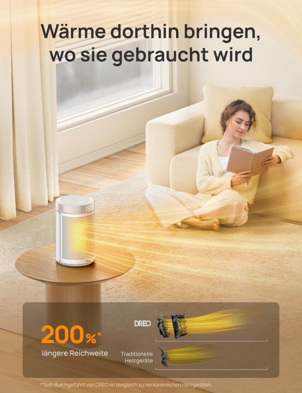Dreo Energiesparender Heizlüfter, 34 dB Leiser 1500W Elektrischer PTC Keramik, Thermostat, Überhitzungs- & Kippschutz, 12 Std. Timer, Elektroheizung für Räume Schlafzimmer, Atom 316, Gold
