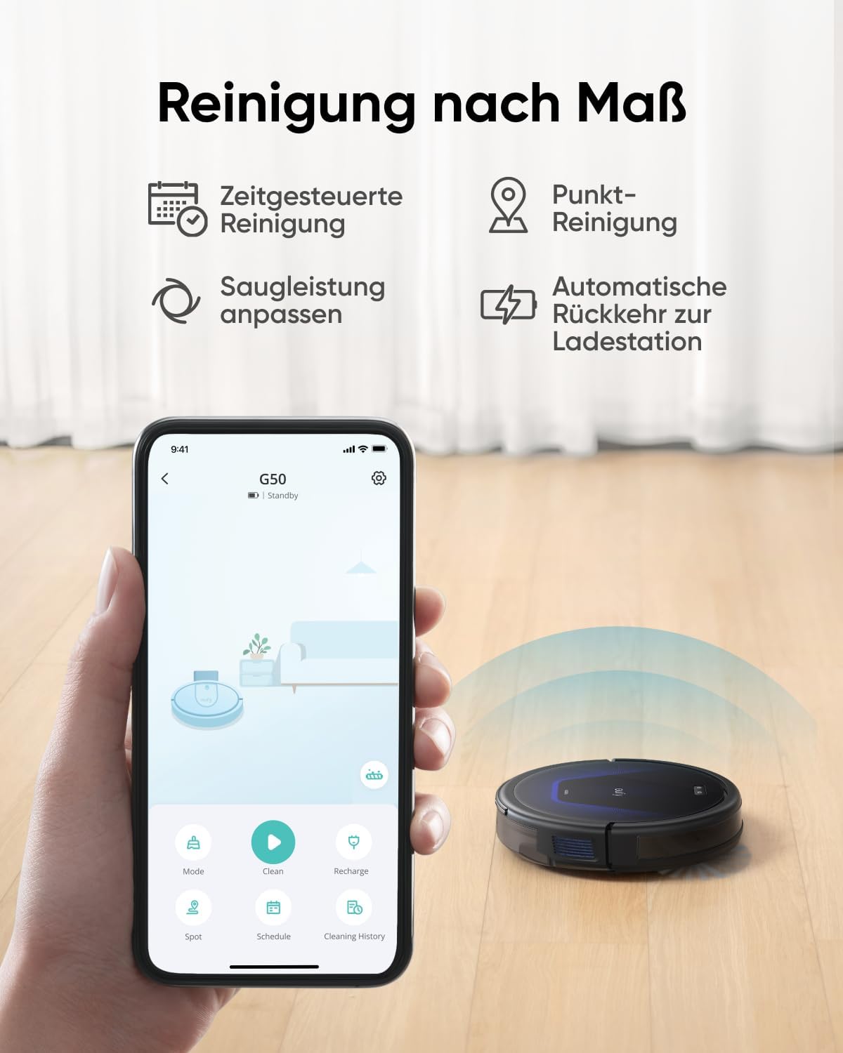 eufy G50 Saugroboter mit 4.000Pa Starker Saugkraft, Dynamische Navigation, Ultraflaches 85mm Design, Pro-Entwirrkamm, Rollbürste, Ideal für Tierhaare & Hartböden
