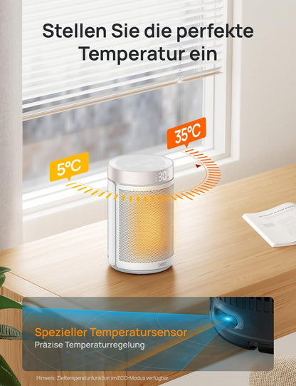 Dreo Energiesparender Heizlüfter, 34 dB Leiser 1500W Elektrischer PTC Keramik, Thermostat, Überhitzungs- & Kippschutz, 12 Std. Timer, Elektroheizung für Räume Schlafzimmer, Atom 316, Gold