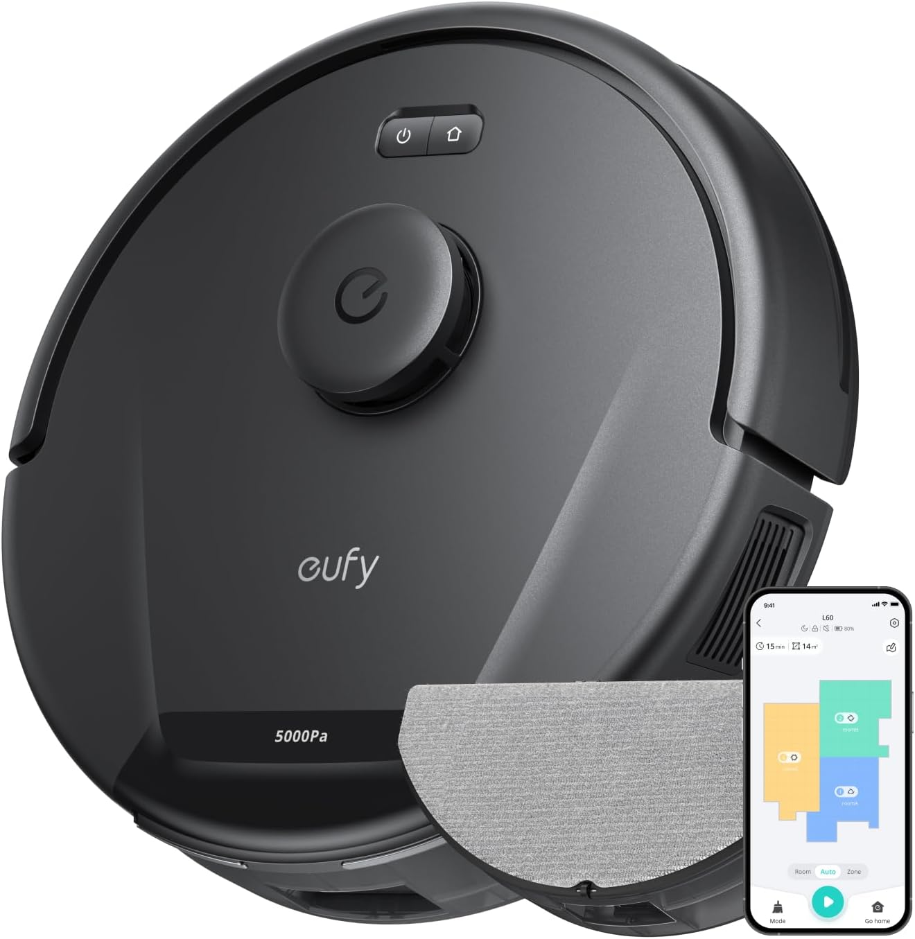 eufy L60 Saugroboter, Ultra Starke 5.000Pa Saugkraft, Staubsauger Roboter mit iPath Laser-Navigation, für gründliche Bodenreinigung, App-Steuerung, ideal für Haare, Teppiche, Hartböden
