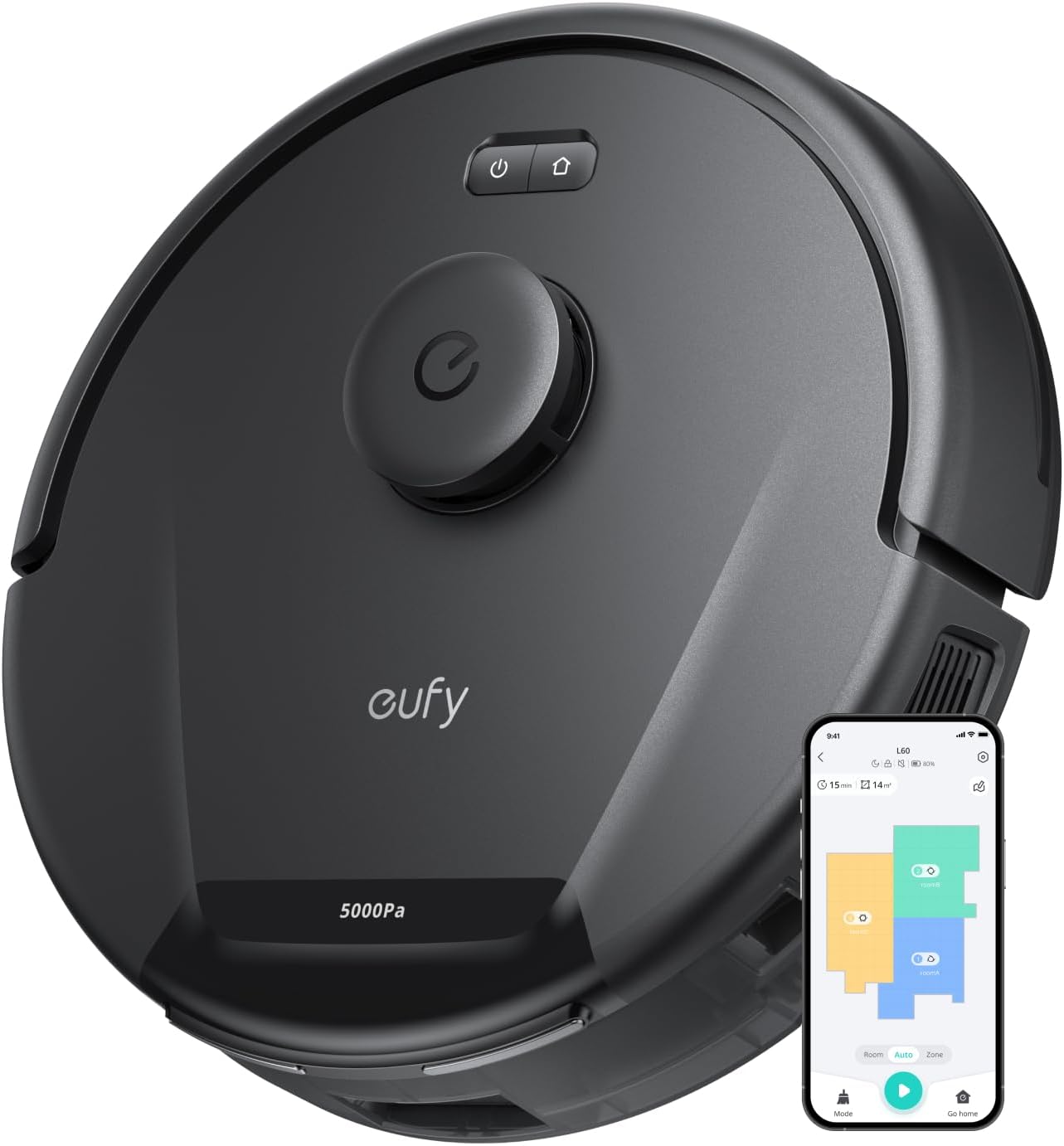 eufy L60 Saugroboter, Ultra Starke 5.000Pa Saugkraft, Staubsauger Roboter mit iPath Laser-Navigation, für gründliche Bodenreinigung, App-Steuerung, ideal für Haare, Teppiche, Hartböden