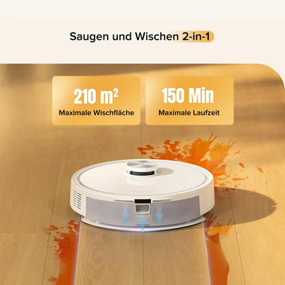 roborock Q7 M5 Saugroboter mit Wischfunktion, 10.000Pa Starker Saugkraft, Dual Anti-Tangle-System, 150Min Laufzeit, LiDAR Navigation, Staubsauger Roboter für Teppich, Tierhaare, APP Steuerung(Schwarz)