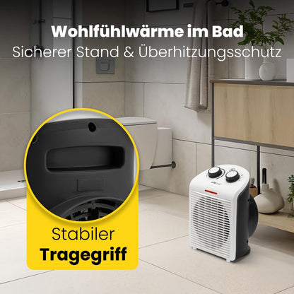 Clatronic HL 3761 263951 Heizlüfter, mobiler & kompakter Heizlüfter, 2 Heizstufen (1000/2000 W), Kaltstufe (Ventilator), stabiler Tragegriff, weiß