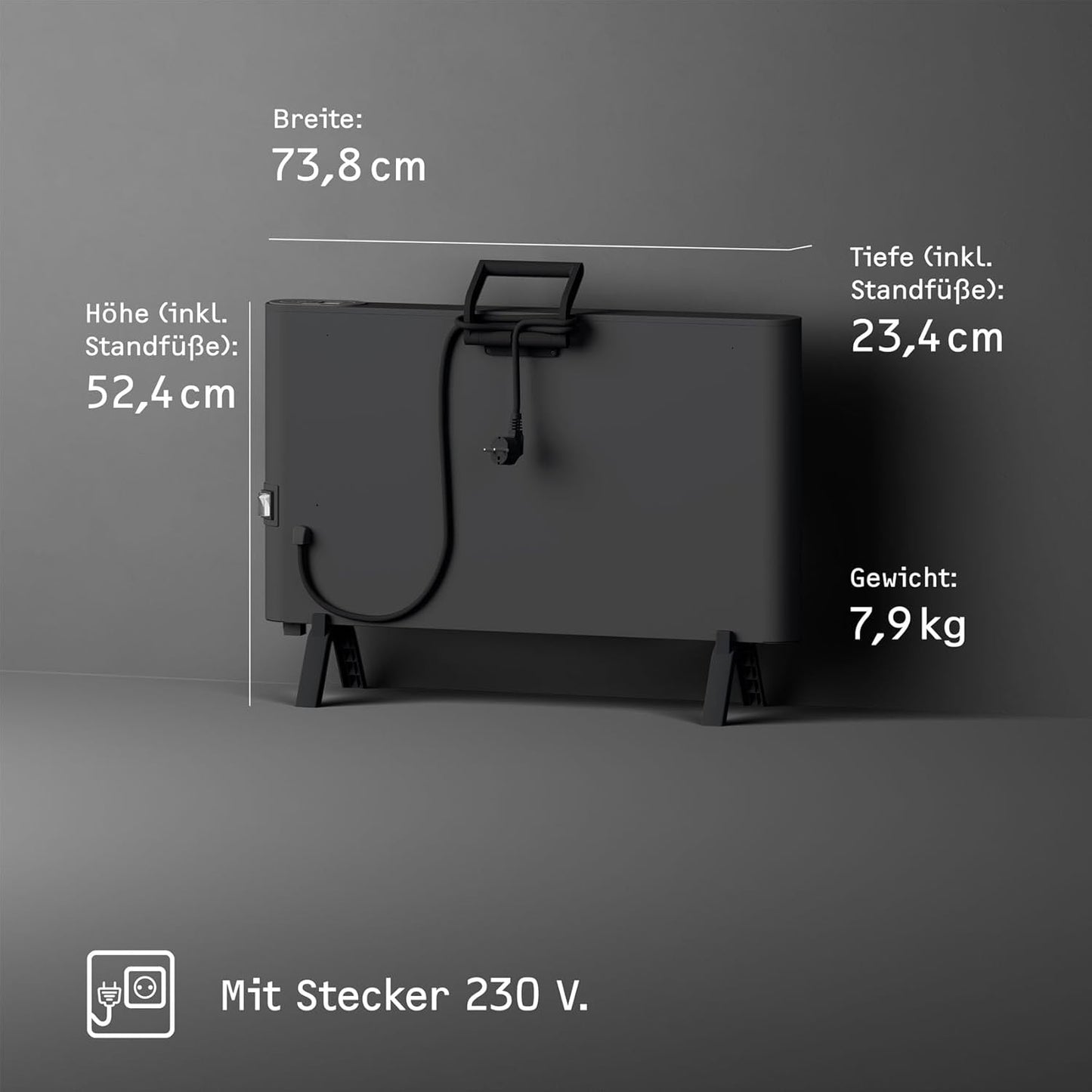 STIEBEL ELTRON Elektroheizung Standgerät für ca. 25 m², TÜV geprüft, Konvektor-Heizung mit einfacher Regelung, 2 kW, energiesparend, Rollen, 204450