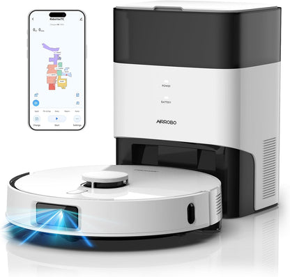 AIRROBO T30+ Saugroboter mit Wischfunktion, Staubsauger Roboter mit Absaugstation, 6000Pa Saugkraft Roboterstaubsauger, 3,5L Staubbeutel, Wischroboter LiDAR Navigation, 240Min Laufzeit, App Steuerung