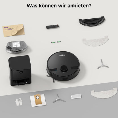 MONSGA Saugroboter mit Wischfunktion, 3.5L Staubsauger Roboter mit Absaugstation, 5000Pa Saugkraft,180Min Laufzeit, LiDAR Navigation, Starke Saugkraft ideal für Teppich und Tierhaare, APP Steuerung