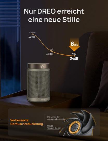 Dreo Energiesparender Heizlüfter, 34 dB Leiser 1500W Elektrischer PTC Keramik, Thermostat, Überhitzungs- & Kippschutz, 12 Std. Timer, Elektroheizung für Räume Schlafzimmer, Atom 316, Gold