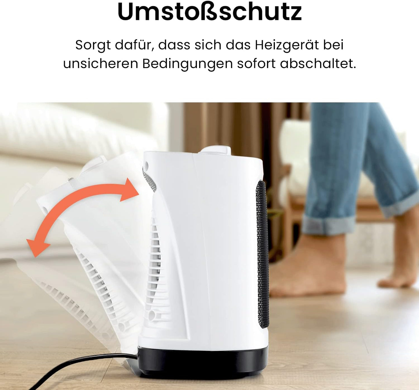 Pro Breeze 2000W Mini Keramik Heizlüfter energiesparend mit automatischer Oszillation, Zwei Leistungsstufen, Kleine Elektroheizung leise für Wohnzimmer, Büro, Terasse - Weiß