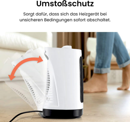 Pro Breeze 2000W Mini Keramik Heizlüfter energiesparend mit automatischer Oszillation, Zwei Leistungsstufen, Kleine Elektroheizung leise für Wohnzimmer, Büro, Terasse - Weiß