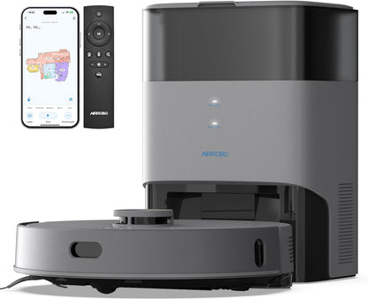 AIRROBO T30+ Saugroboter mit Wischfunktion, Staubsauger Roboter mit Absaugstation, 6000Pa Saugkraft Roboterstaubsauger, 3,5L Staubbeutel, Wischroboter LiDAR Navigation, 240Min Laufzeit, App Steuerung