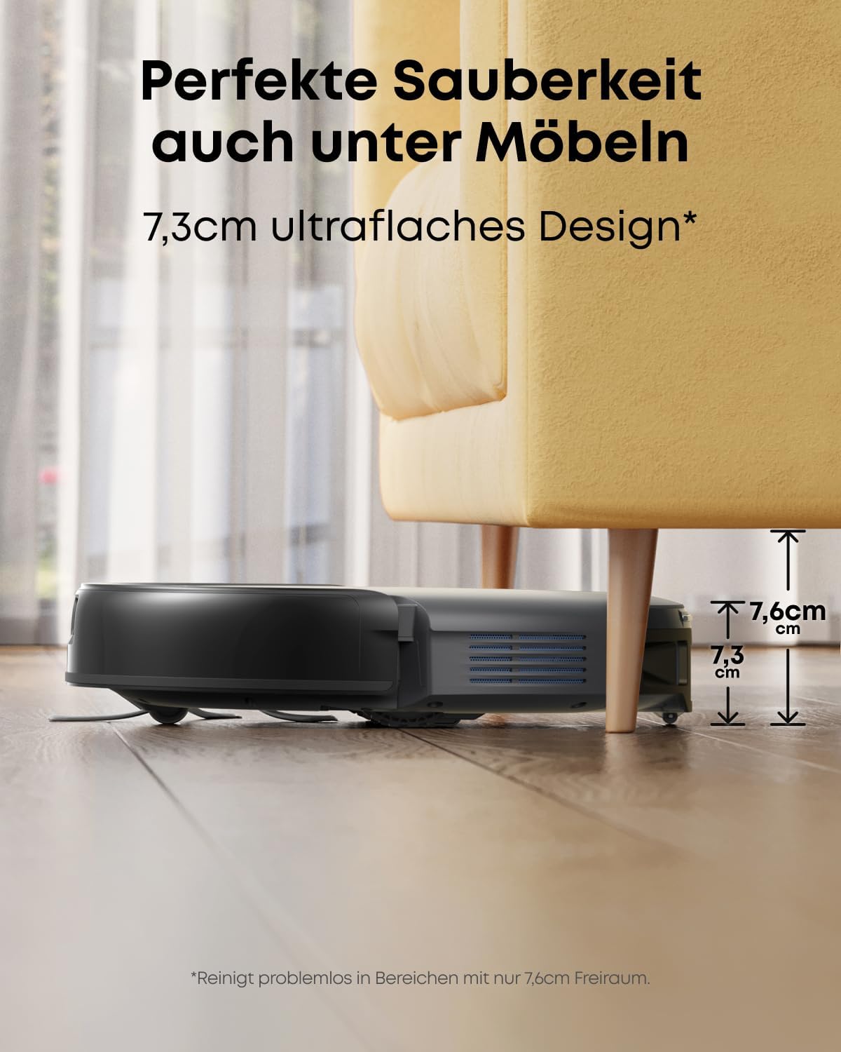 eufy C10 Saugroboter mit Automatischer Absaugstation, 7,3cm Ultraflaches Design, Teppichreinigung, Ausfahrbare Seitenbürste für Ecken, Automatische Entleerung, Punktlaser- & Infrarot-Navigation