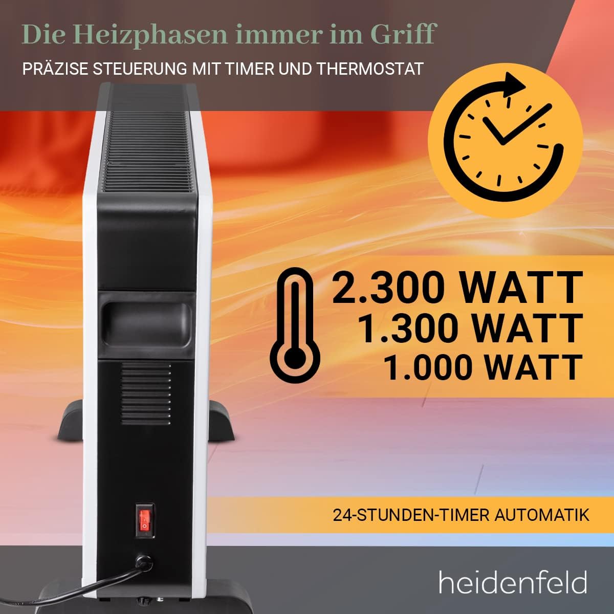 Heidenfeld Konvektor Heizung elektrisch EK100 | 𝟑 𝐉𝐀𝐇𝐑𝐄 𝐆𝐀𝐑𝐀𝐍𝐓𝐈𝐄 - 2300 Watt - Fernbedienung - Heizkörper - Elektroheizung - Standheizung - Wandheizung - Wandkonvektor - Bis 𝟒𝟎 m²