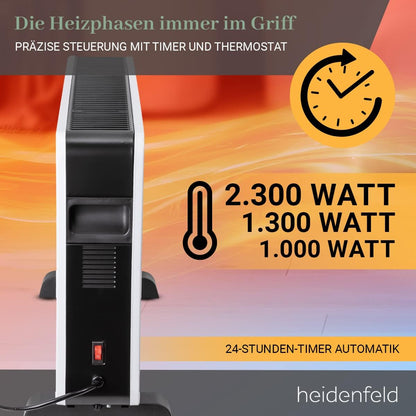 Heidenfeld Konvektor Heizung elektrisch EK100 | 𝟑 𝐉𝐀𝐇𝐑𝐄 𝐆𝐀𝐑𝐀𝐍𝐓𝐈𝐄 - 2300 Watt - Fernbedienung - Heizkörper - Elektroheizung - Standheizung - Wandheizung - Wandkonvektor - Bis 𝟒𝟎 m²