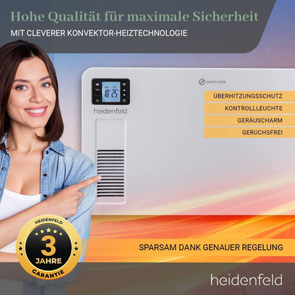 Heidenfeld Konvektor Heizung elektrisch EK100 | 𝟑 𝐉𝐀𝐇𝐑𝐄 𝐆𝐀𝐑𝐀𝐍𝐓𝐈𝐄 - 2300 Watt - Fernbedienung - Heizkörper - Elektroheizung - Standheizung - Wandheizung - Wandkonvektor - Bis 𝟒𝟎 m²