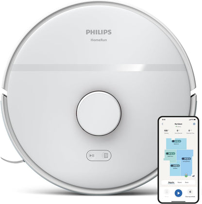 Philips Homerun Serie 2000: 2-in-1 Saug- und Wischroboter, 130 Minuten Laufzeit, Lasernavigation, Teppichboost, Absaugstation, App-gesteuert, Arktikweiß (XU2100/20), Arctic White