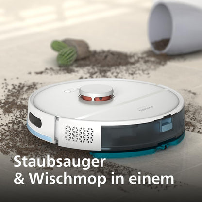 Philips Homerun Serie 2000: 2-in-1 Saug- und Wischroboter, 130 Minuten Laufzeit, Lasernavigation, Teppichboost, Absaugstation, App-gesteuert, Arktikweiß (XU2100/20), Arctic White