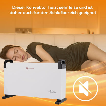 Tronitechnik® Elektroheizer Konvektor Heizgerät Heizkörper mit 3 Leistungsstufen 750/1250/2000 Watt, mobil mit Tragegriff, Timer und Thermostatsteuerung, Überhitzungsschutz, freistehend, weiß