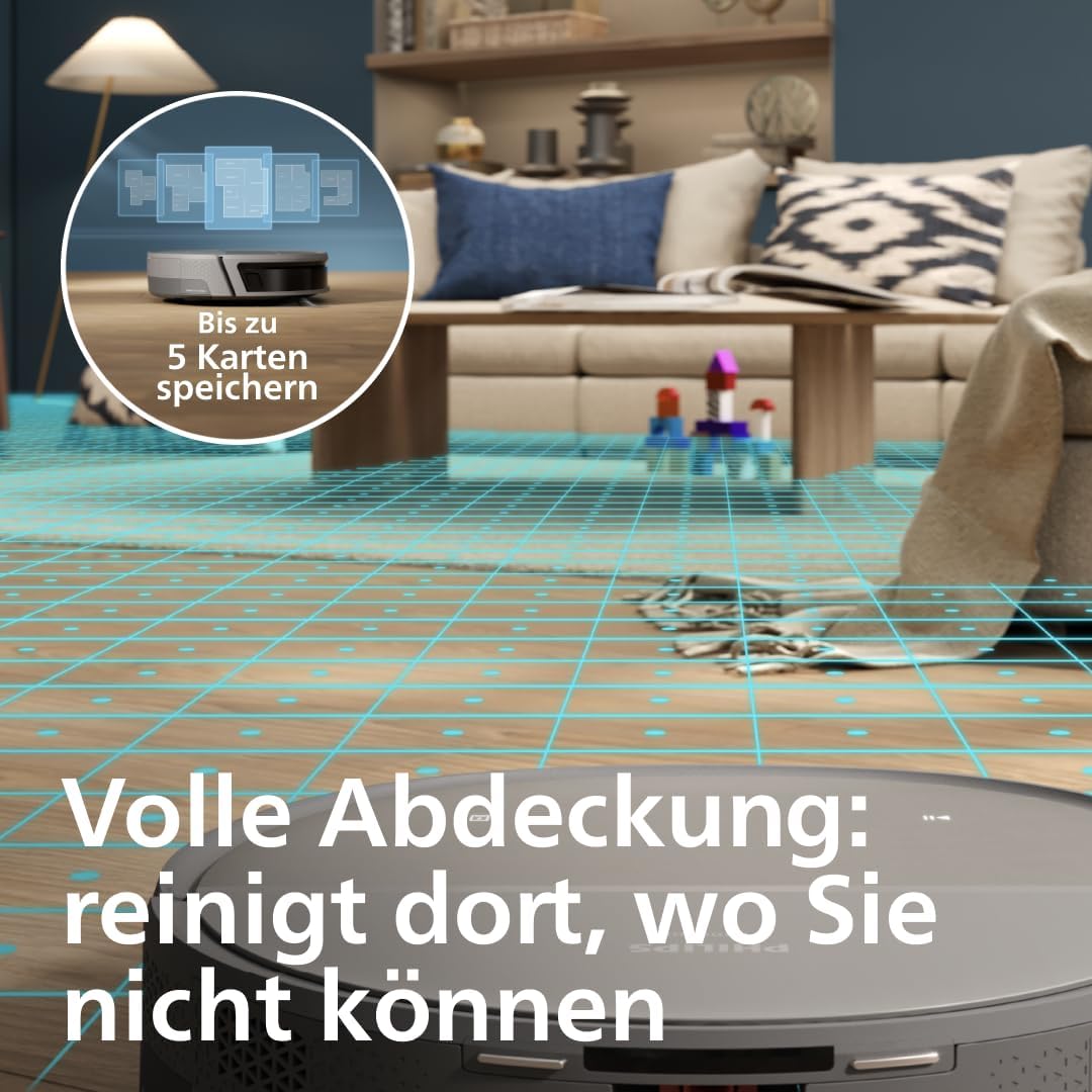 Philips Homerun Serie 2000: 2-in-1 Saug- und Wischroboter, 130 Minuten Laufzeit, Lasernavigation, Teppichboost, Absaugstation, App-gesteuert, Arktikweiß (XU2100/20), Arctic White