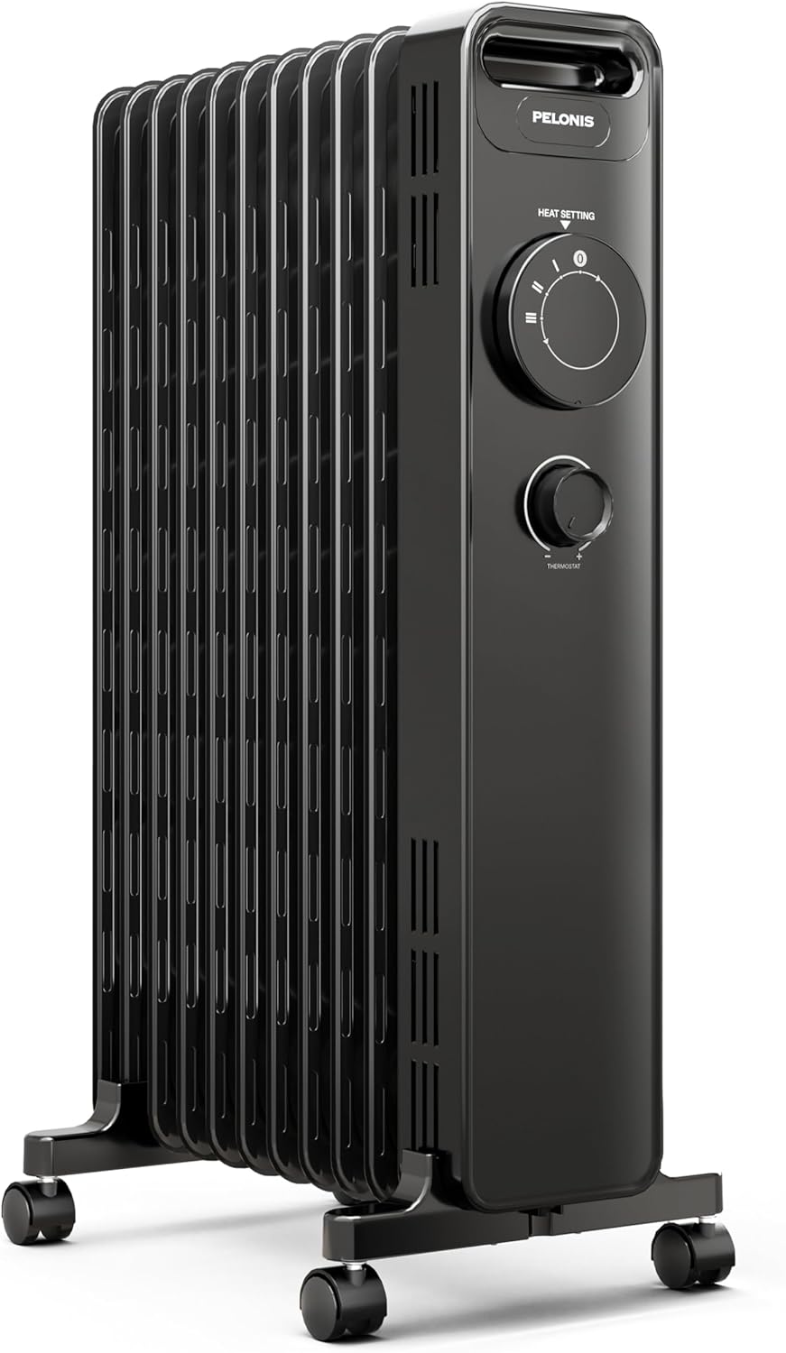 PELONIS Ölradiator 2300W mit J-förmigen Lamellen, Ölgefüllter Heizkörper mit 3 Heizstufen & Thermostat, Leiser Elektroheizer mit Kippschutz, Energieeffizient A für Schlafzimmer, Wohnzimmer, Büro