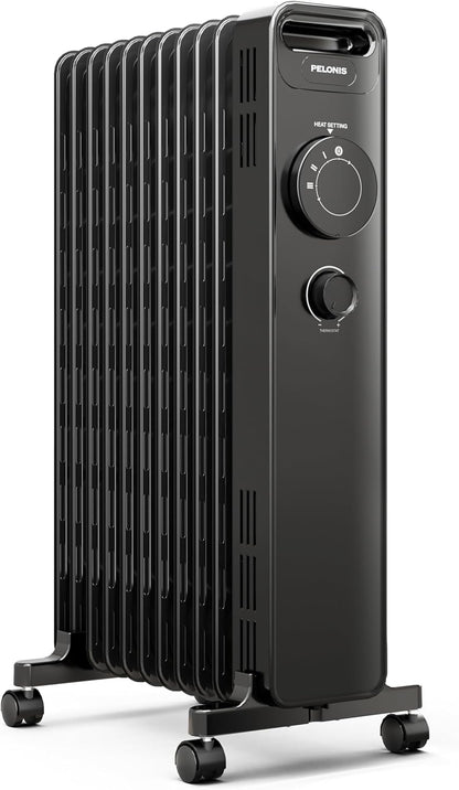 PELONIS Ölradiator 2300W mit J-förmigen Lamellen, Ölgefüllter Heizkörper mit 3 Heizstufen & Thermostat, Leiser Elektroheizer mit Kippschutz, Energieeffizient A für Schlafzimmer, Wohnzimmer, Büro