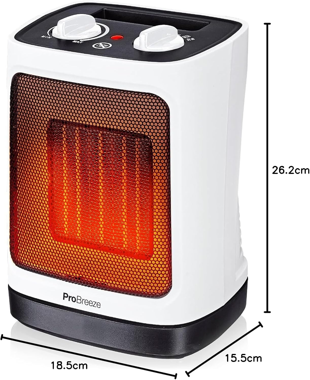 Pro Breeze 2000W Mini Keramik Heizlüfter energiesparend mit automatischer Oszillation, Zwei Leistungsstufen, Kleine Elektroheizung leise für Wohnzimmer, Büro, Terasse - Weiß