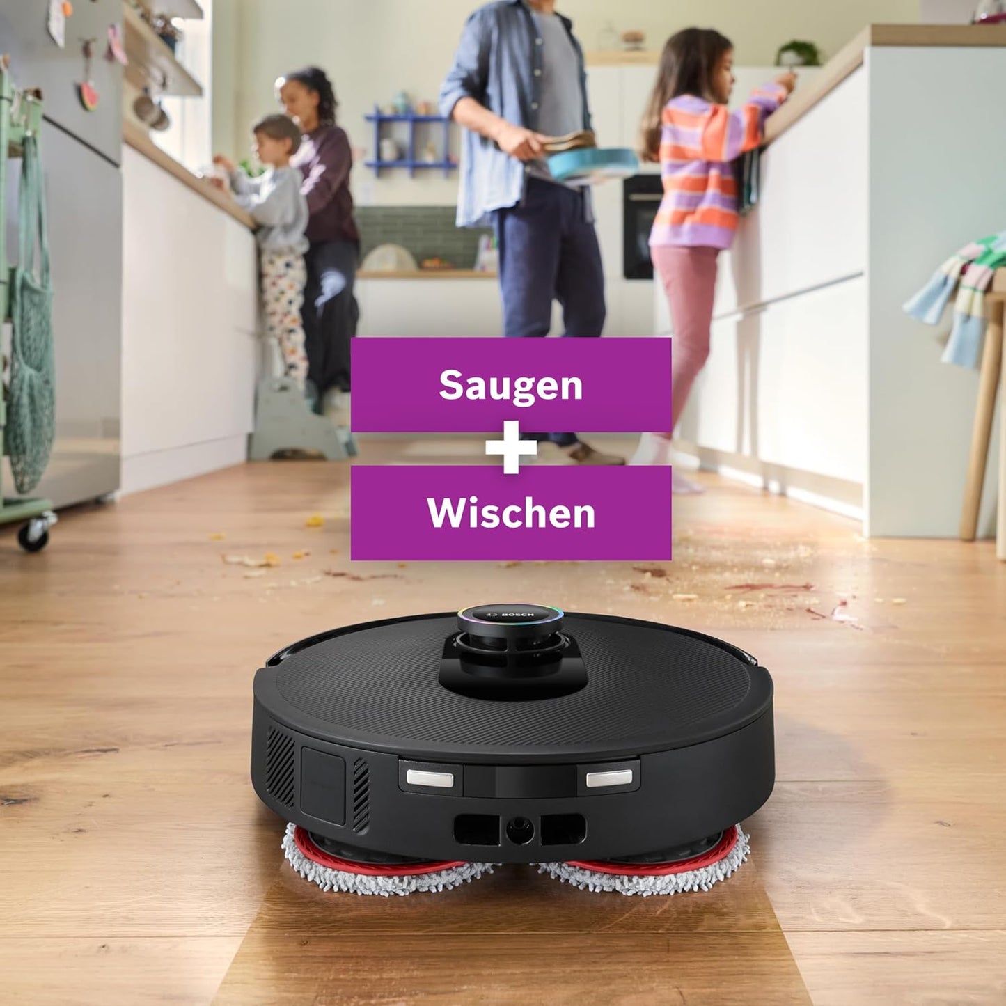 Bosch Spotless Max Cam BCRDW3BX Saugroboter mit Wischfunktion, 11.000 Pa Saugkaft, rotierende Wischpads, Nass-Trocken-Servicestation, Selbstreinigung, Smart Vision Kamera, Steuerung per App, schwarz