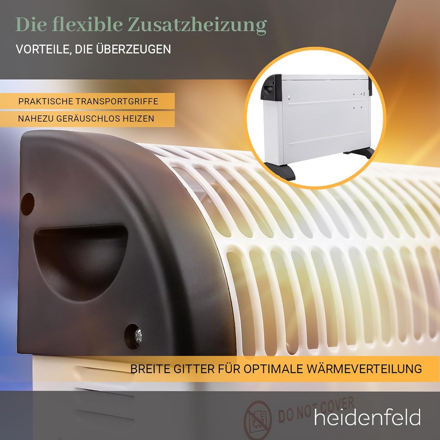Heidenfeld elektrische Konvektorheizung HL200 | 3 Jahre Garantie - 2000 Watt - Konvektor - Thermostat - Frostwächter - Elektroheizung - Heizung - Heizlüfter - Bis 25 m² (Mit Turbo, ohne Timer)