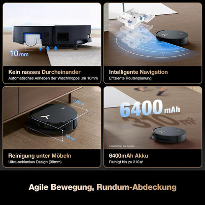 ECOVACS DEEBOT X8 PRO Omni Saugroboter mit Wischfunktion, OZMO Roller mit kontinuierliches Wischen & Selbstreinigung, 18.000 Pa, 12-in-1 Station, 40–75 °C Heißwasser-Moppreinigung, YIKO-GPT