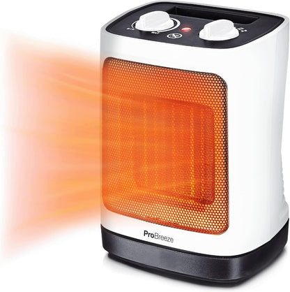 Pro Breeze 2000W Mini Keramik Heizlüfter energiesparend mit automatischer Oszillation, Zwei Leistungsstufen, Kleine Elektroheizung leise für Wohnzimmer, Büro, Terasse - Weiß