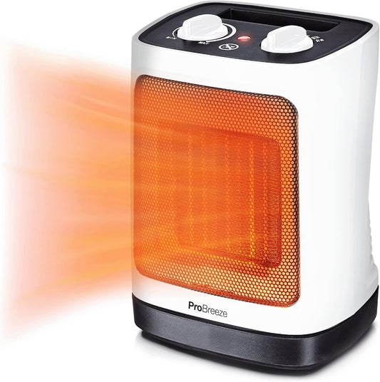 Pro Breeze 2000W Mini Keramik Heizlüfter energiesparend mit automatischer Oszillation, Zwei Leistungsstufen, Kleine Elektroheizung leise für Wohnzimmer, Büro, Terasse - Weiß