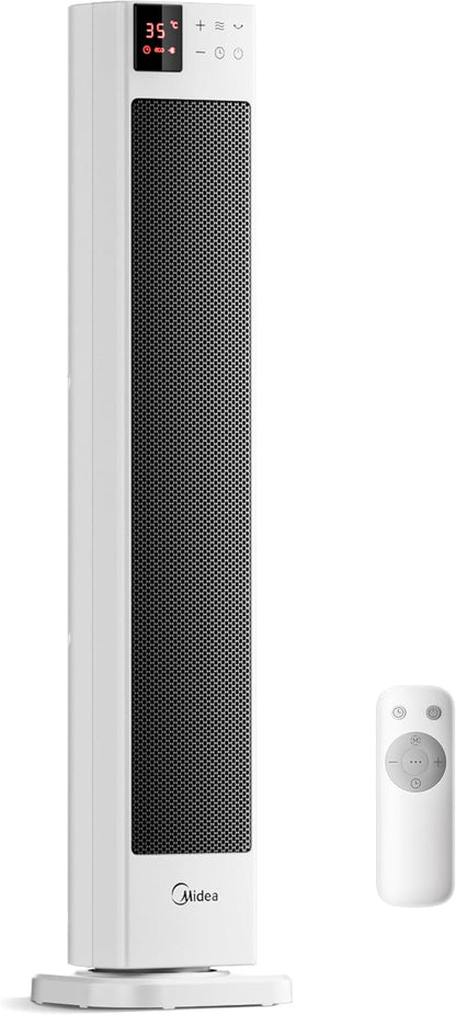 Midea NTH20-22ER(WH) Heizlüfter Energiesparend Leise mit Fernbedienung,PTC 2000 Watt Keramik Heizlüfter mit Thermostat, 2 Heizstufen, 24H Timer, ECO-Modus，für große Räume, 75°-Oszillation, 58CM, Weiß