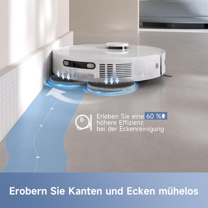 Mova E40 Ultra Saugroboter mit Wischfunktion, Autom. Leerung und 19.000 Pa, MaxiReach-Wischmopp-T., Verhedderungsfreie Seitenbürste, Eingeb. 80-ml-Wasserb, All-in-One-Station zu 75 Tage Reinigung