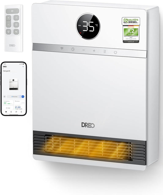 Dreo Smart Wandkonvektor, 30° Lüfterauslass, 2000W, einstellbarer Thermostat, Fernbedienung, Wochentimer, einfach zu montierende Heizung für den Innenbereich, kompatibel mit Alexa