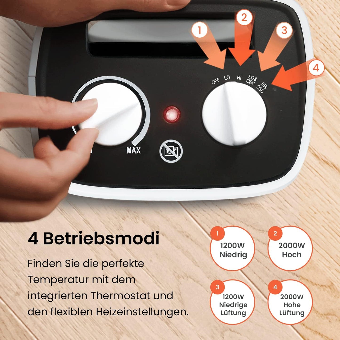 Pro Breeze 2000W Mini Keramik Heizlüfter energiesparend mit automatischer Oszillation, Zwei Leistungsstufen, Kleine Elektroheizung leise für Wohnzimmer, Büro, Terasse - Weiß