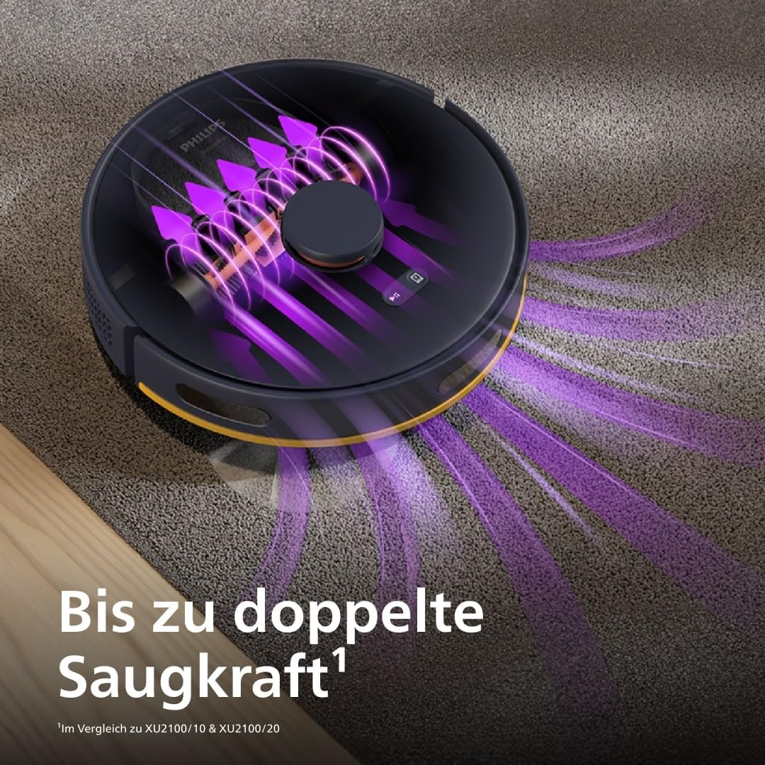 Philips Homerun Serie 2000: 2-in-1 Saug- und Wischroboter, 130 Minuten Laufzeit, Lasernavigation, Teppichboost, Absaugstation, App-gesteuert, Arktikweiß (XU2100/20), Arctic White